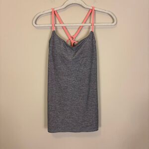 Lululemon Heathered Grey with Neon Pinky Orange Strappy Back Tank Top 6